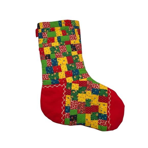 VTG 70s Patchwork Crazy Quilt Stocking Handmade Calico Colorful Christmas Retro - Picture 12 of 13